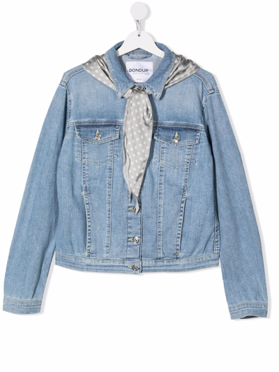 Shop Dondup Teen Scarf-detail Denim Jacket In Blue