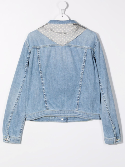 Shop Dondup Teen Scarf-detail Denim Jacket In Blue