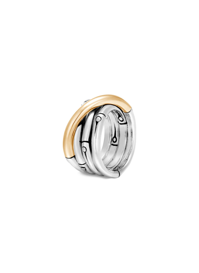 Shop John Hardy 18k Yellow Gold And Silver Bamboo Ring In Metallic