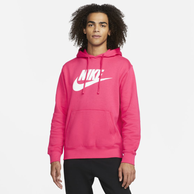 Shop Nike Men's  Sportswear Club Fleece Graphic Pullover Hoodie In Pink