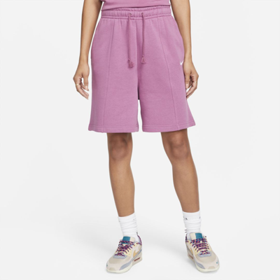 Shop Nike Women's  Sportswear Essential Fleece High-rise Shorts In Purple