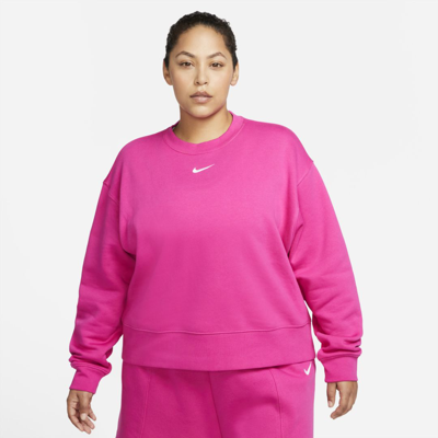 Shop Nike Women's  Sportswear Collection Essentials Oversized Fleece Crew (plus Size) In Pink