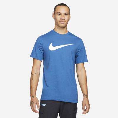 Shop Nike Sportswear Swoosh Men's T-shirt In Dark Marina Blue,white