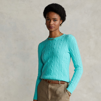 Shop Ralph Lauren Cable-knit Cashmere Sweater In Aqua Glass