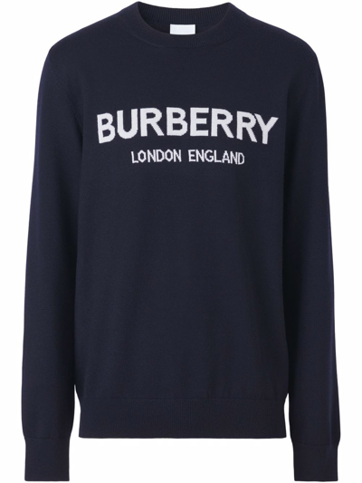 Shop Burberry Logo-intarsia Wool-blend Jumper In Blue