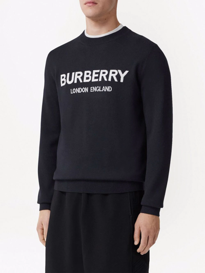 Shop Burberry Logo-intarsia Wool-blend Jumper In Blue
