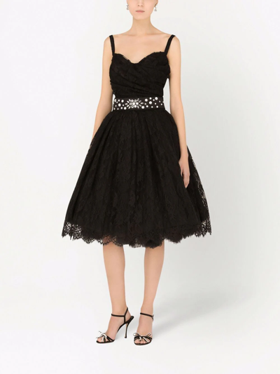 Dolce & Gabbana Lace-panel Sweetheart-neck Dress In Schwarz