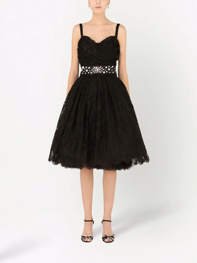 Dolce & Gabbana Lace-panel Sweetheart-neck Dress In Schwarz