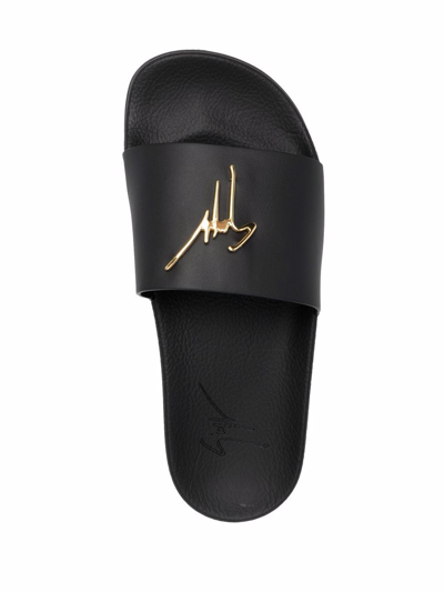 Shop Giuseppe Zanotti New Laburela Logo-plaque Slides In Schwarz