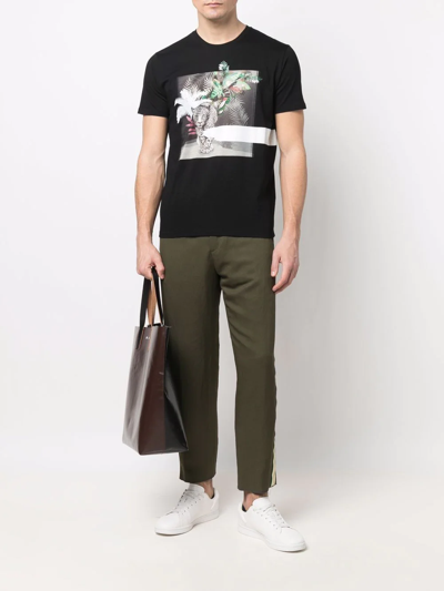 Shop Etro Logo-tape Detail Straight-leg Trousers In Grün