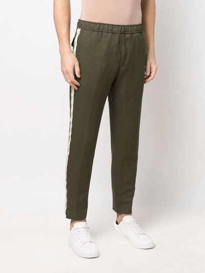 Shop Etro Logo-tape Detail Straight-leg Trousers In Grün