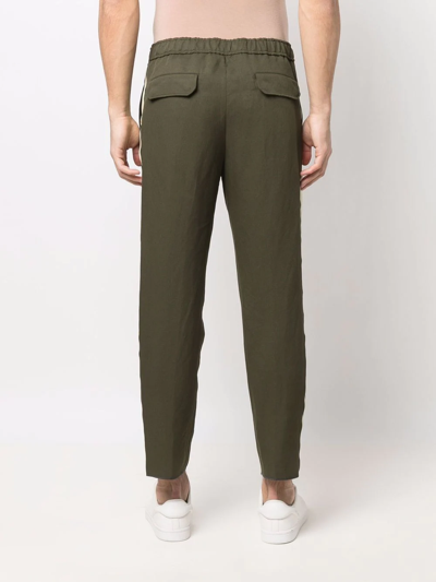 Shop Etro Logo-tape Detail Straight-leg Trousers In Grün