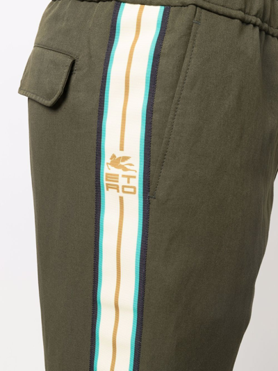 Shop Etro Logo-tape Detail Straight-leg Trousers In Grün