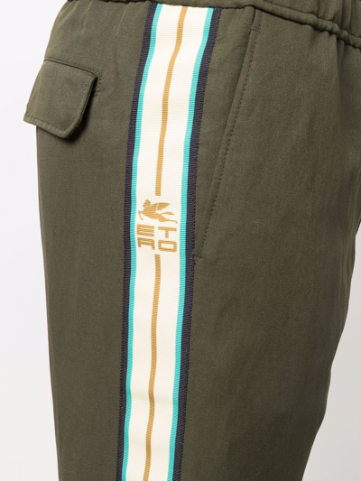 Etro Logo-tape Detail Straight-leg Trousers In Grün