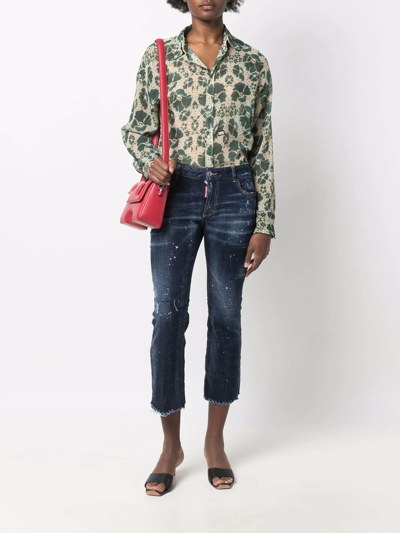 Dsquared2 Blue Flared Jeans With Paint Splatters In Blau