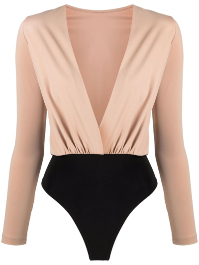 Shop Alchemy X Lia Aram Plunge V-neck Bodysuit In Neutrals