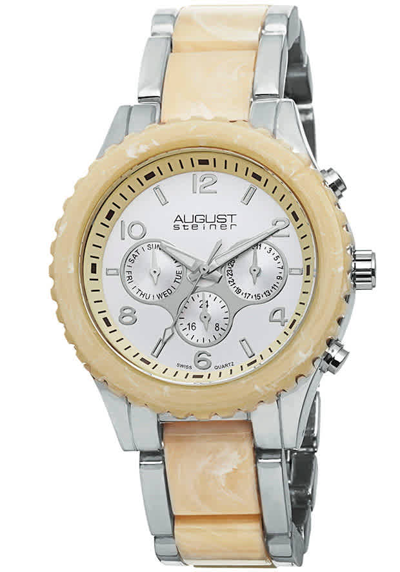 Shop August Steiner Silver Dial Ladies Watch As8093ss In Ivory / Silver