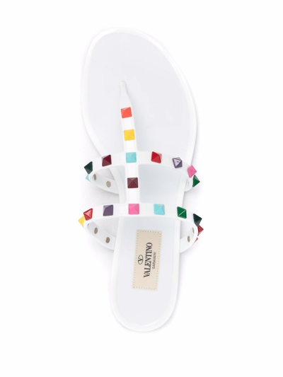 Shop Valentino Rockstud Thongs In White