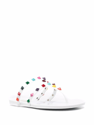 Shop Valentino Rockstud Thongs In White