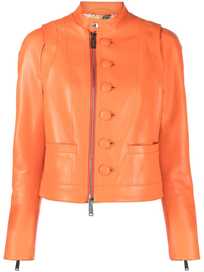 Shop Dsquared2 Button-detail Leather Jacket In Orange