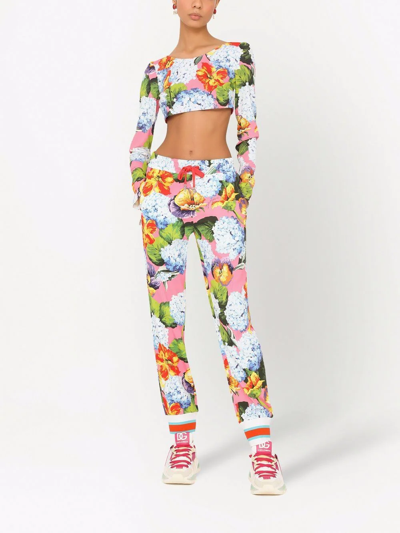 Shop Dolce & Gabbana Floral-print Track Trousers In Rosa