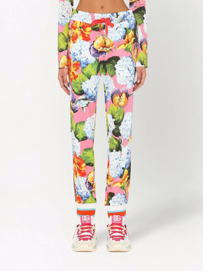 Shop Dolce & Gabbana Floral-print Track Trousers In Rosa