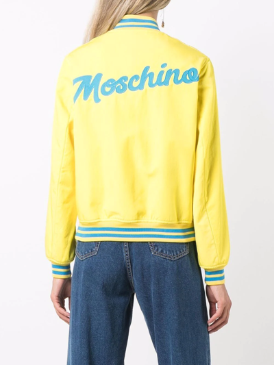 Shop Moschino Logo-embroidered Bomber Jacket In Gelb