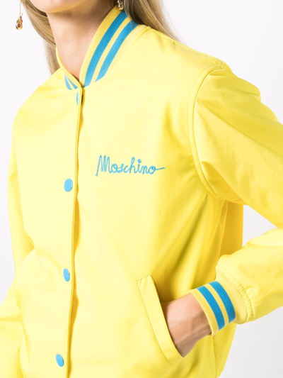 Shop Moschino Logo-embroidered Bomber Jacket In Gelb