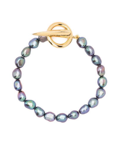 Shop Missoma Gold Vermeil-plated Peacock Pearl Bracelet In Blau