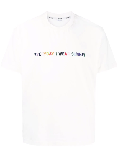 Shop Sunnei Slogan And Logo-print T-shirt In Weiss