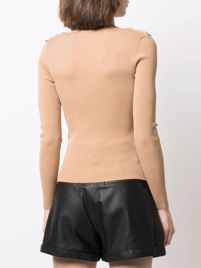 Shop Elisabetta Franchi Chain-embellished Ribbed Top In Nude