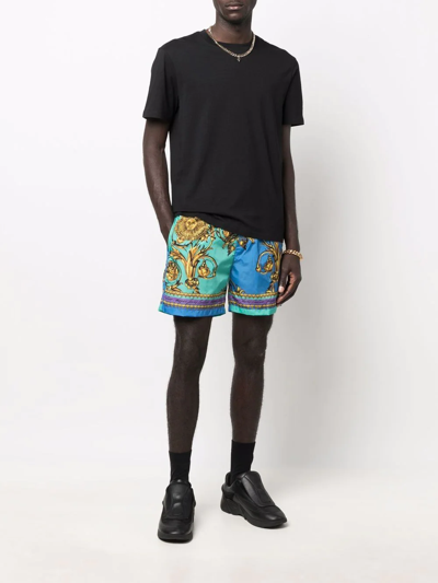 Shop Versace Jeans Couture Baroque-pattern Print Shorts In Blau