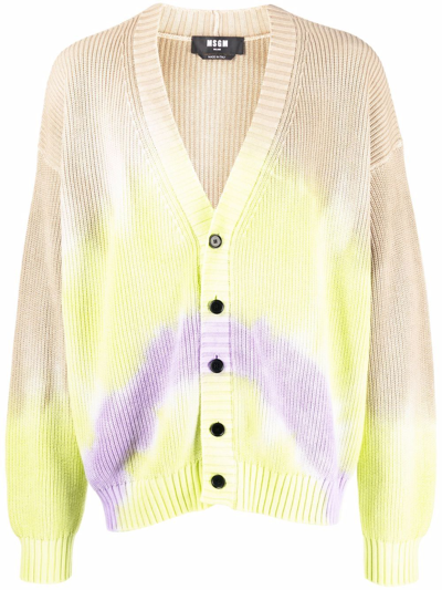 Shop Msgm Tie-dye Knitted Cardigan In Nude
