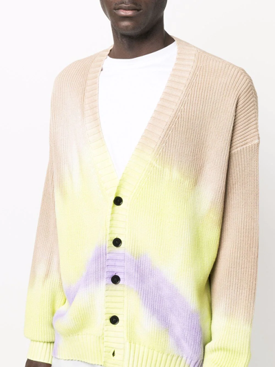Shop Msgm Tie-dye Knitted Cardigan In Nude