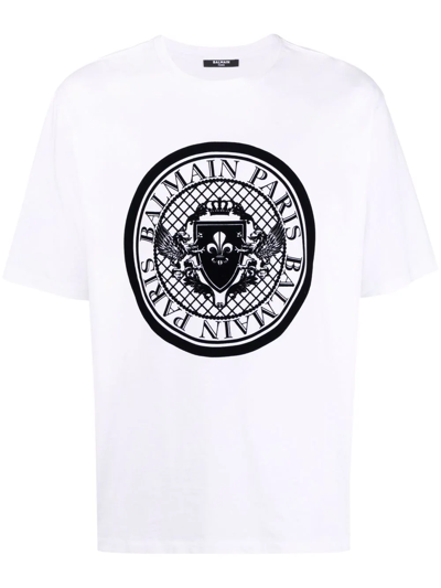 Shop Balmain Logo-print Cotton T-shirt In Weiss