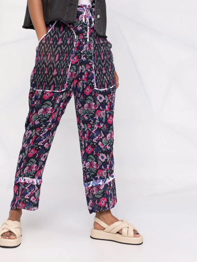 Isabel Marant Étoile Mix-print Straight-leg Ankle Trousers In Blau