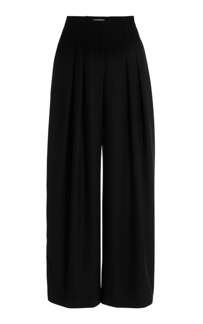 Shop Monot Women's Pleated Crepe Wide-leg Trousers In Black