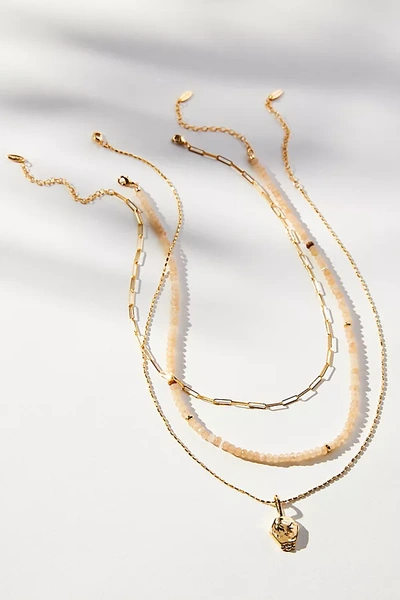 Shop Anthropologie Shades Of Sea Triple-layer Necklace In Beige