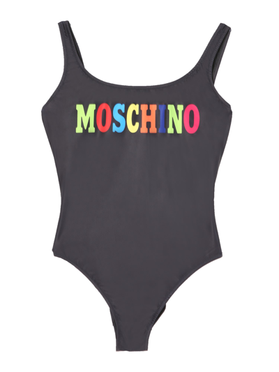 Shop Moschino One Piece Swimsuit With Multicolor Logo In Black