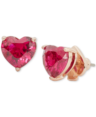 Shop Kate Spade Gold-tone Stone Heart Stud Earrings In Red
