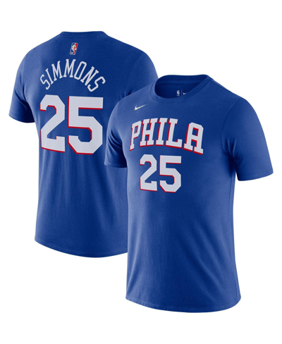Shop Nike Men's  Ben Simmons Royal Philadelphia 76ers Diamond Icon Name And Number T-shirt