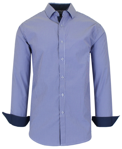Shop Galaxy By Harvic Men's Long Sleeve Pinstripe Dress Shirt In Navy/light Blue