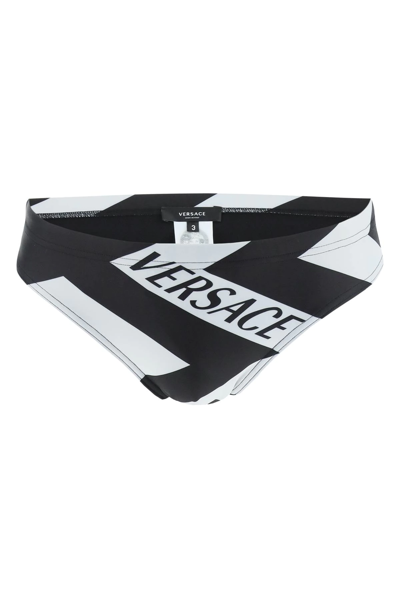 Shop Versace Maxi Greca Print Swim Briefs In Black,white
