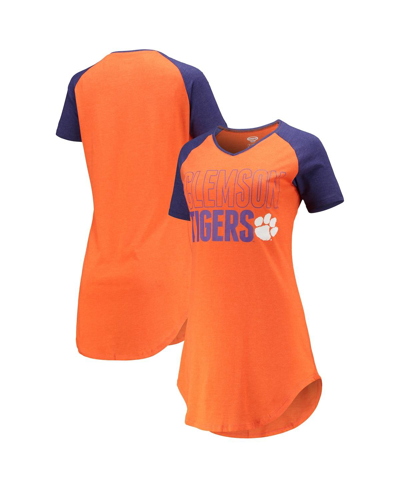 Shop Concepts Sport Women's  Orange, Purple Clemson Tigers Raglan V-neck Nightshirt In Orange/purple