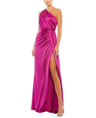 Shop Mac Duggal One-shoulder Gown In Berry