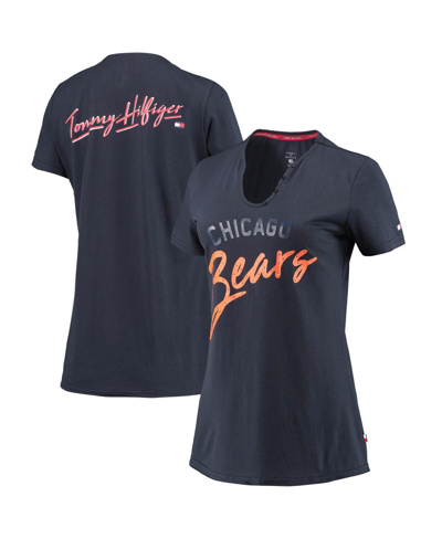 Shop Tommy Hilfiger Women's  Navy Chicago Bears Riley V-neck T-shirt
