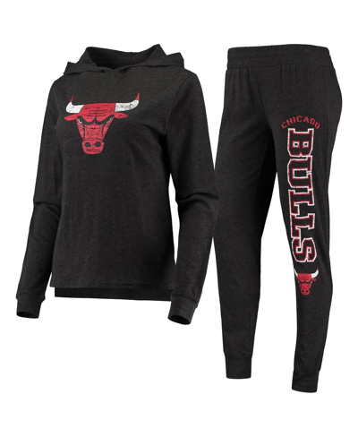 Shop Concepts Sport Women's  Heathered Black Chicago Bulls Hoodie And Pants Sleep Set