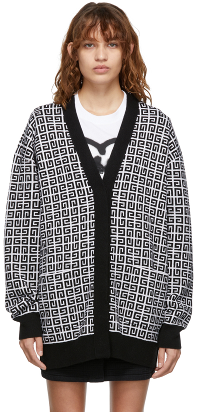 Shop Givenchy Black & White Cashmere 4g Long Cardigan In 116 White/black