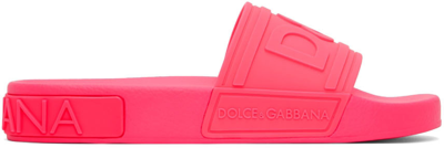 Shop Dolce & Gabbana Pink Rubber Beach Slides In 8j407 Fluo/fuchsia