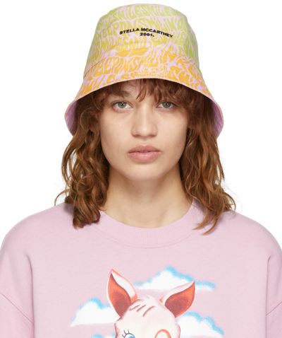 Shop Stella Mccartney Reversible Pink & Multicolor Cotton Bucket Hat In 5551 Pink/orange